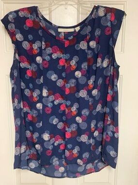 Sejour Navy Multicolor Spiral Dot Sleeveless Top